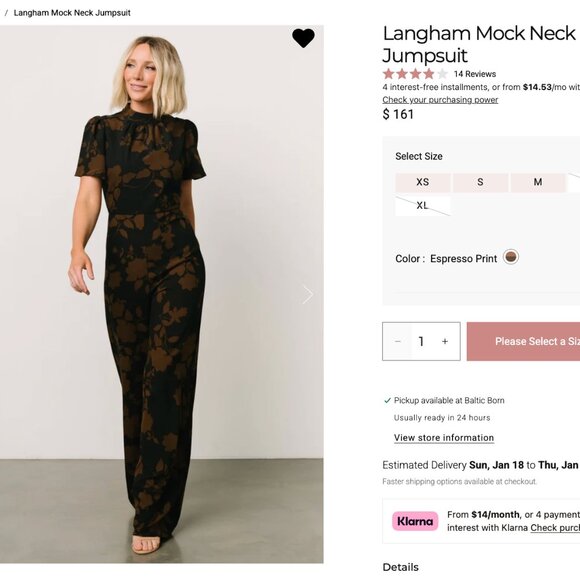 Baltic Born Pants - NEVER BEEN WORN-Baltic Born Langham Mock Neck Jumpsuit | Espresso Print Size S